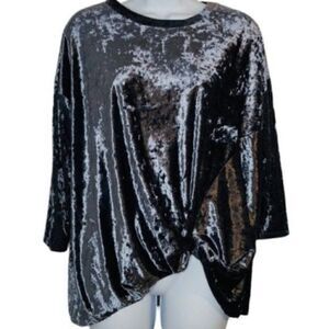 Cherish Front Knot Sweatshirt Crushed Velvet Top Ice Blue S